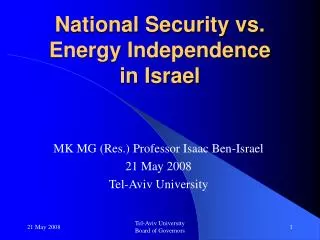 National Security vs. Energy Independence in Israel