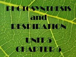 PHOTOSYNTHESIS and RESPIRATION UNIT 5 CHAPTER 5