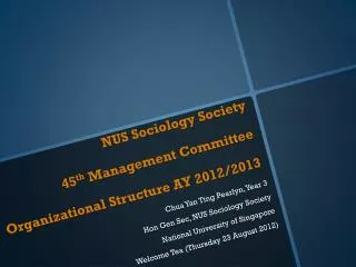 NUS Sociology Society 45 th Management Committee Organizational Structure AY 2012/2013