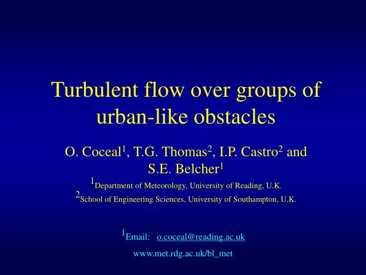 turbulent flow over groups of urban like obstacles