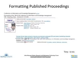 Formatting Published Proceedings