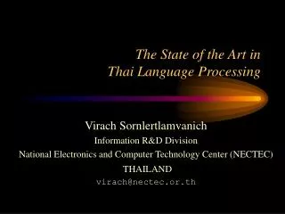 The State of the Art in Thai Language Processing