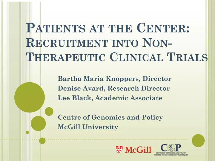 patients at the center recruitment into non therapeutic clinical trials