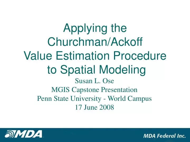 applying the churchman ackoff value estimation procedure to spatial modeling