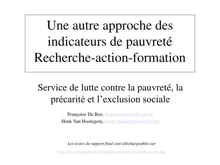 une autre approche des indicateurs de pauvret recherche action formation