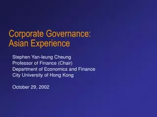 Corporate Governance: Asian Experience