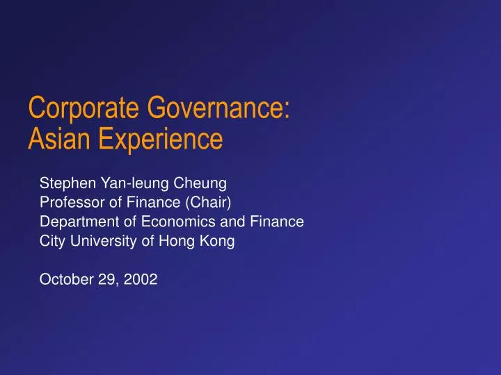 corporate governance asian experience