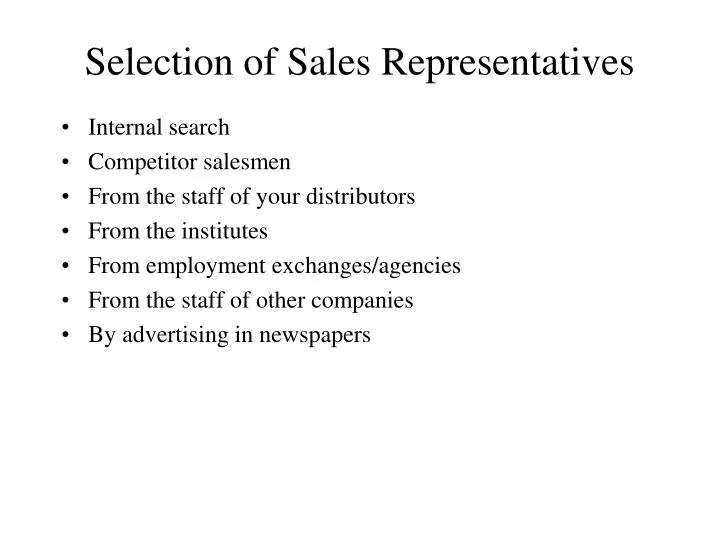 selection of sales representatives