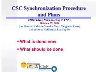 CSC Synchronization Procedure and Plans
