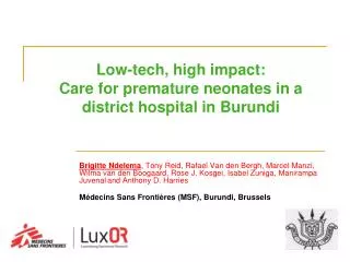 Low-tech, high impact: Care for premature neonates in a district hospital in Burundi