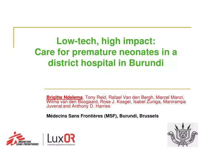low tech high impact care for premature neonates in a district hospital in burundi