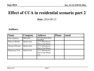 Effect of CCA in residential scenario part 2