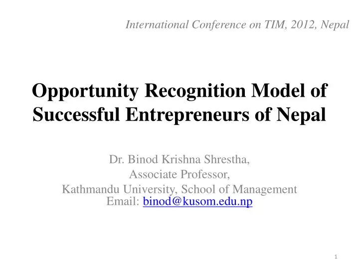 opportunity recognition model of successful entrepreneurs of nepal