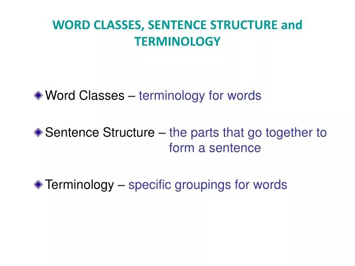 word classes sentence structure and terminology