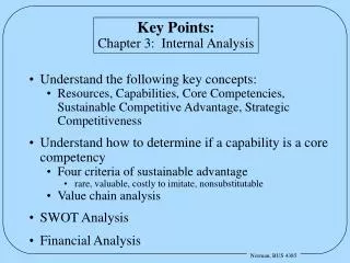 Key Points: Chapter 3: Internal Analysis
