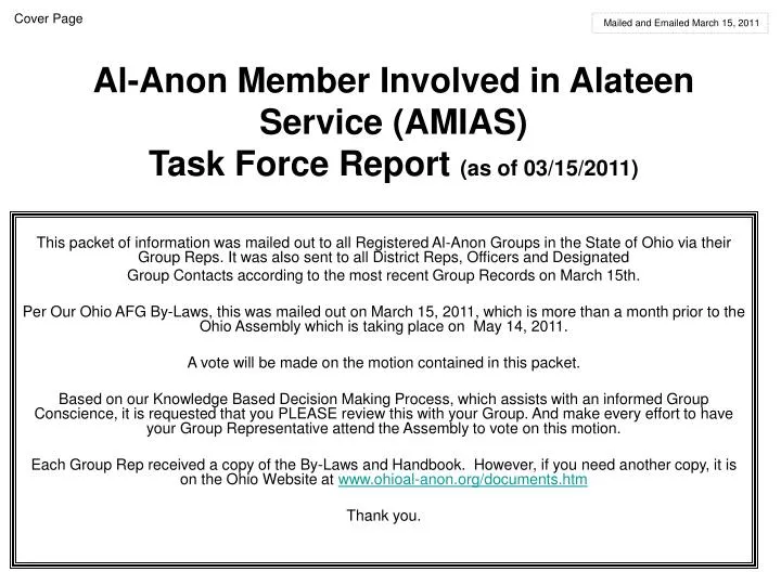 al anon member involved in alateen service amias task force report as of 03 15 2011