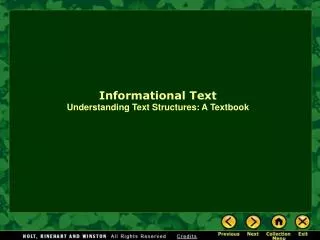 Informational Text Understanding Text Structures: A Textbook