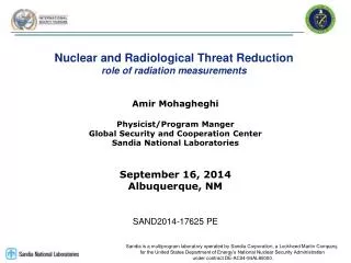 Nuclear and Radiological Threat Reduction role of radiation measurements