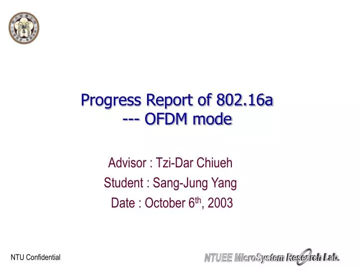 progress report of 802 16a ofdm mode