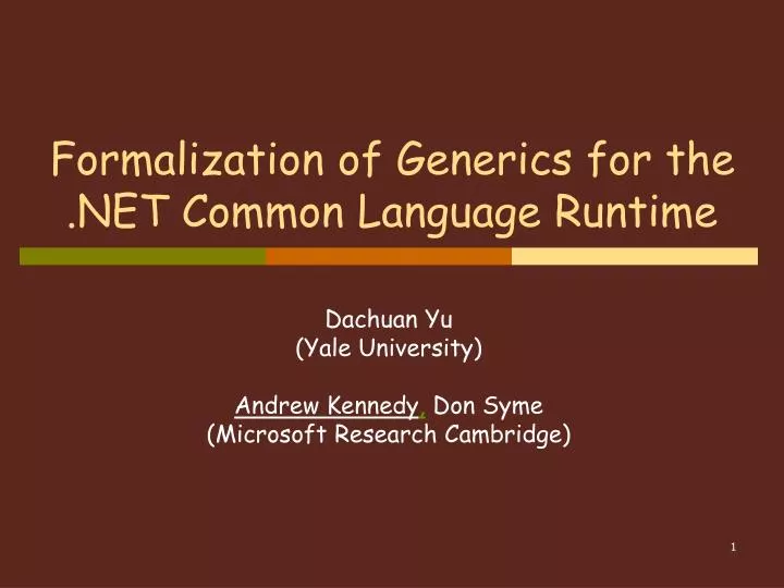 formalization of generics for the net common language runtime