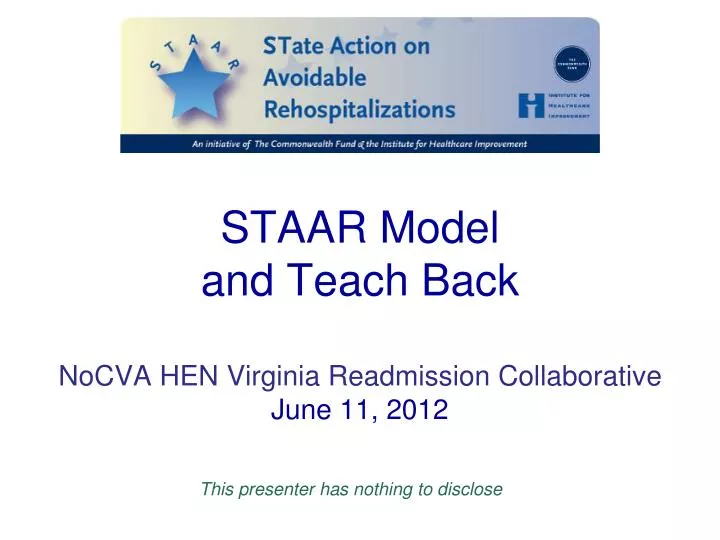 staar model and teach back nocva hen virginia readmission collaborative june 11 2012