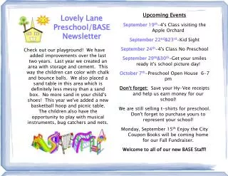 Lovely Lane Preschool/BASE Newsletter
