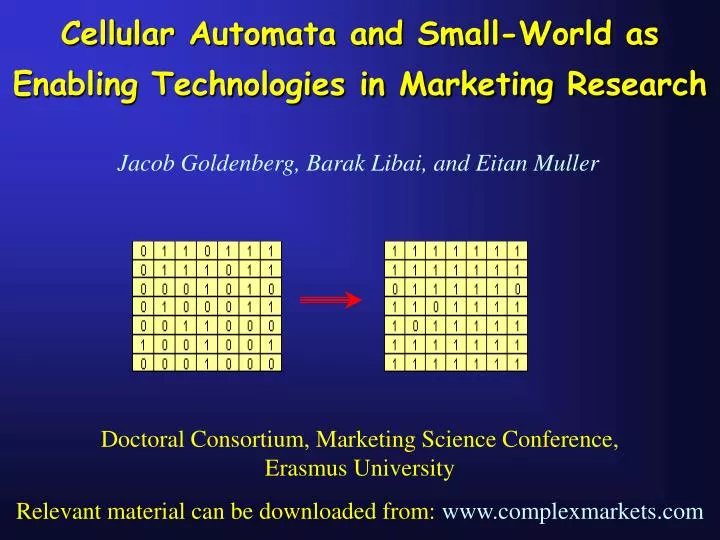 cellular automata and small world as enabling technologies in marketing research