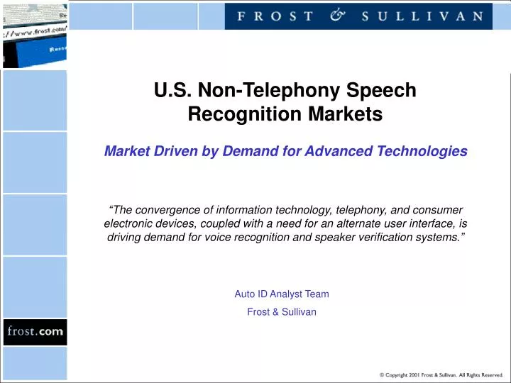 u s non telephony speech recognition markets market driven by demand for advanced technologies
