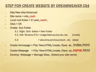 Step for create website by Dreamweaver cs4