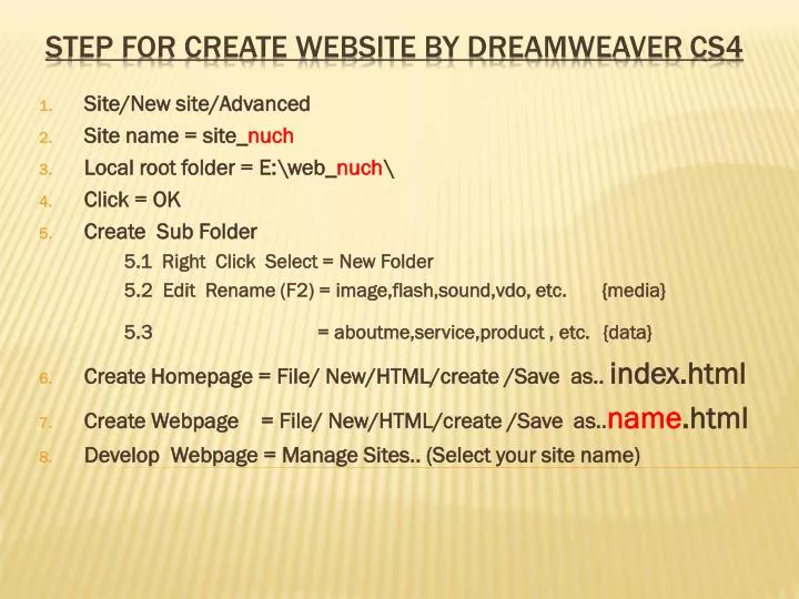 step for create website by dreamweaver cs4