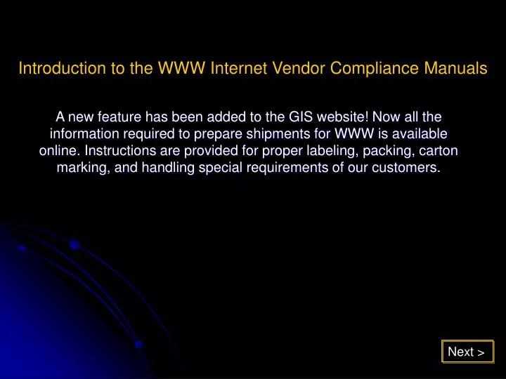 introduction to the www internet vendor compliance manuals