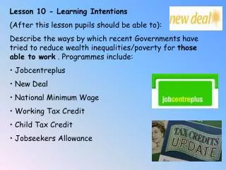 Lesson 10 - Learning Intentions (After this lesson pupils should be able to):