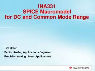 INA331 SPICE Macromodel for DC and Common Mode Range