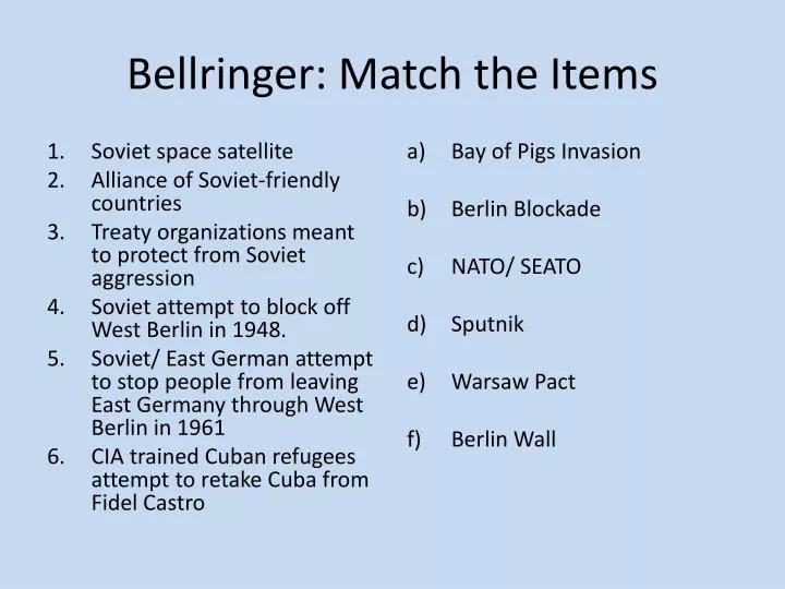 bellringer match the items