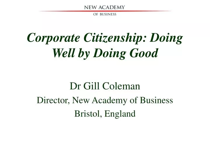 corporate citizenship doing well by doing good