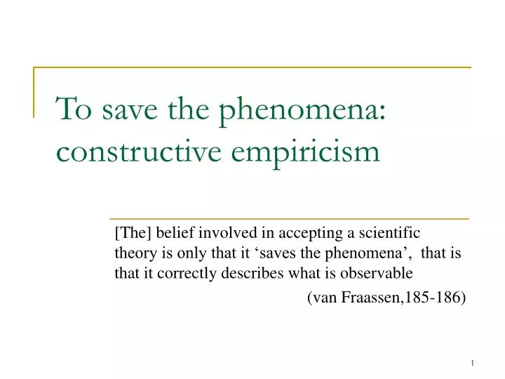 to save the phenomena constructive empiricism