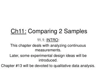 Ch11: Comparing 2 Samples