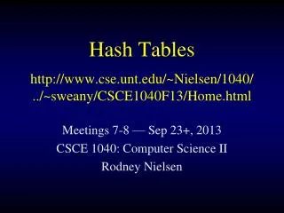 Hash Tables cse.unt/~Nielsen/1040/ ../~sweany/CSCE1040F13/Home.html