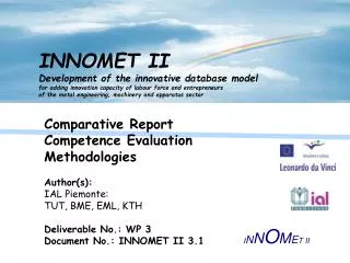 Comparative Report Competence Evaluation Methodologies Author(s): IAL Piemonte: