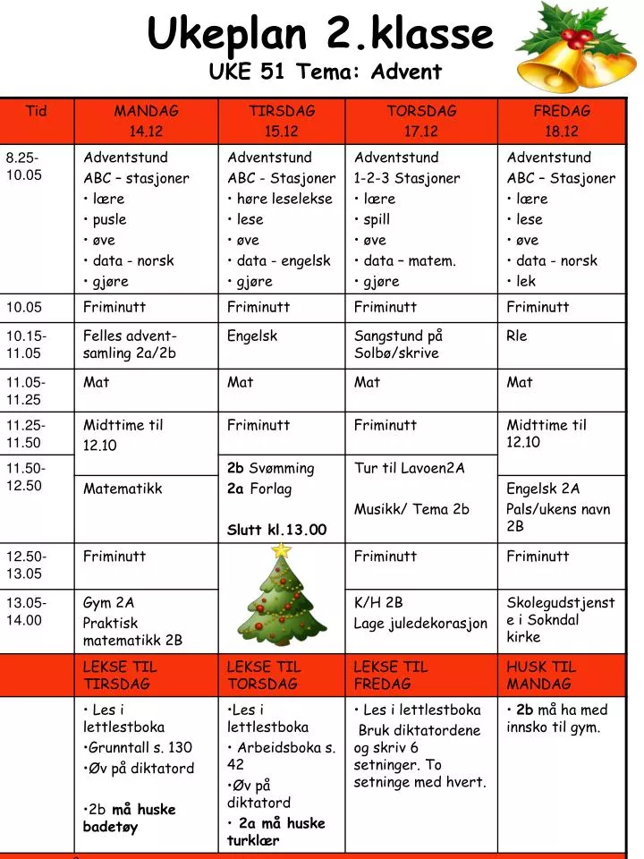 ukeplan 2 klasse uke 51 tema advent