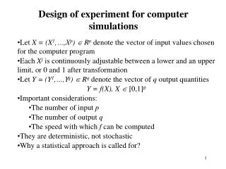 Design of experiment for computer simulations