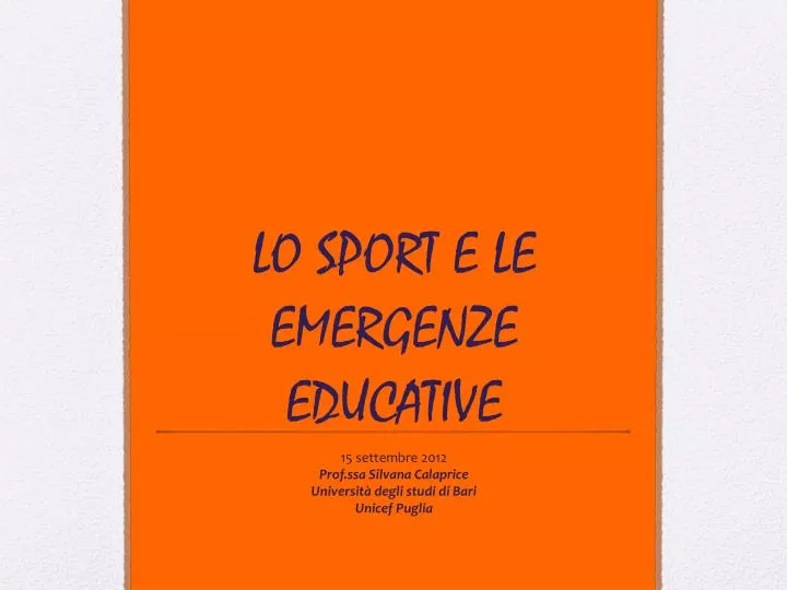 lo sport e le emergenze educative