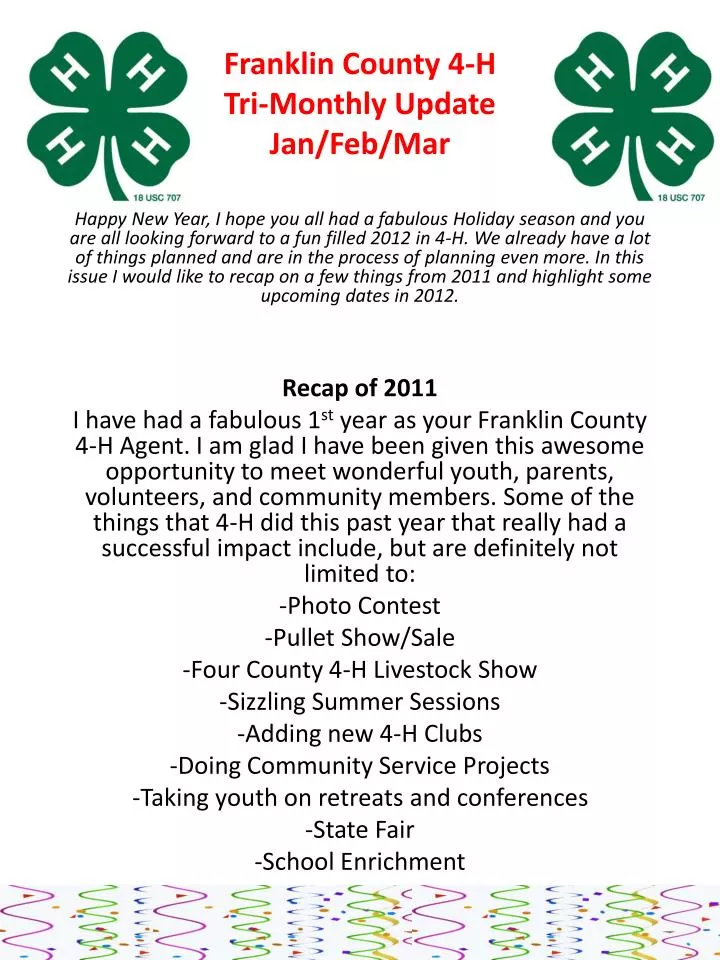 franklin county 4 h tri monthly update jan feb mar