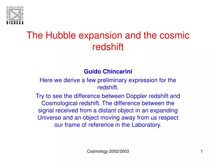 the hubble expansion and the cosmic redshift