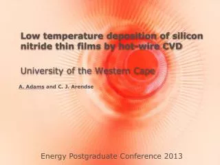 Low temperature deposition of silicon nitride thin films by hot-wire CVD