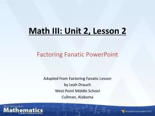 Math III: Unit 2, Lesson 2