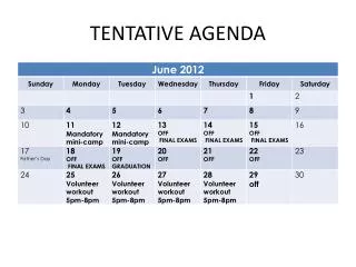 tentative agenda