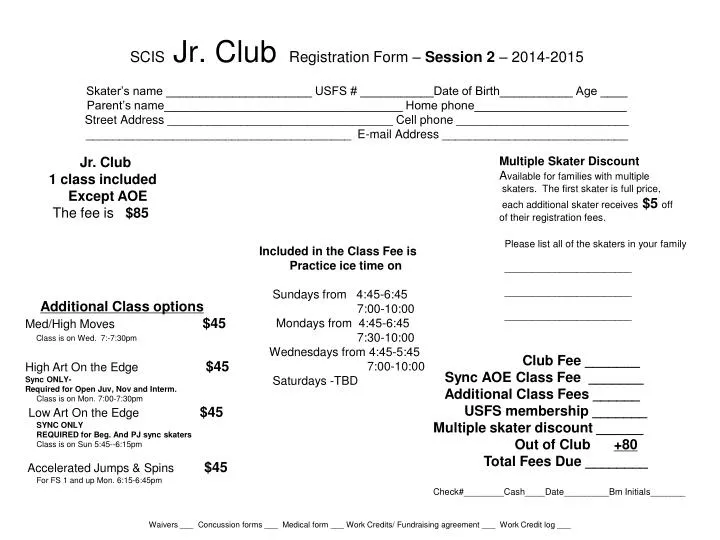 waivers concussion forms medical form work credits fundraising agreement work credit log