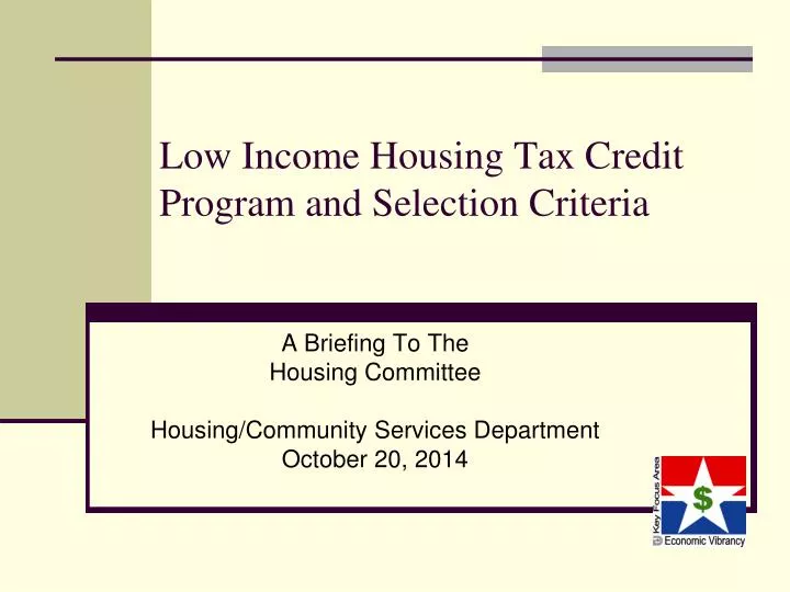 low income housing tax credit program and selection criteria