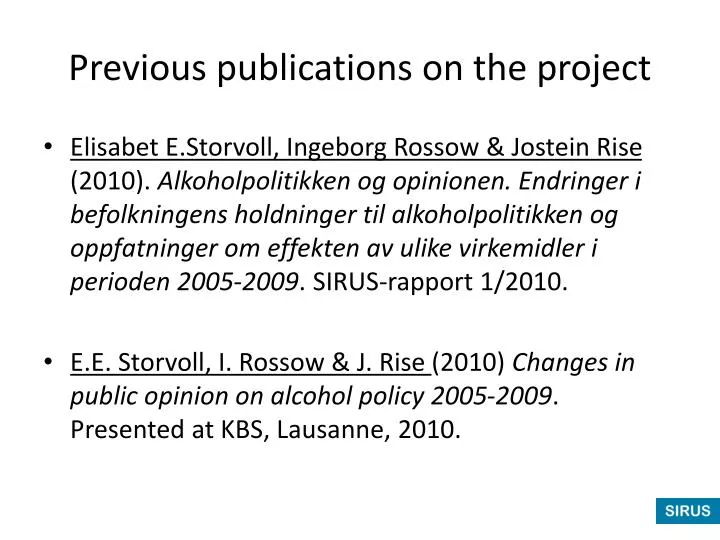 previous publications on the project